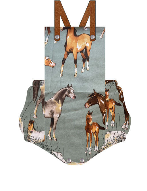 Wild Horses Sage Baby Romper