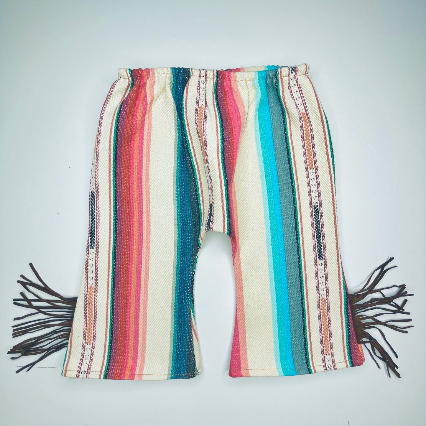 White Serape Bell Bottoms with Fringe