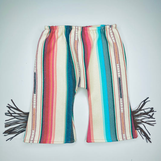 White Serape Bell Bottoms with Fringe