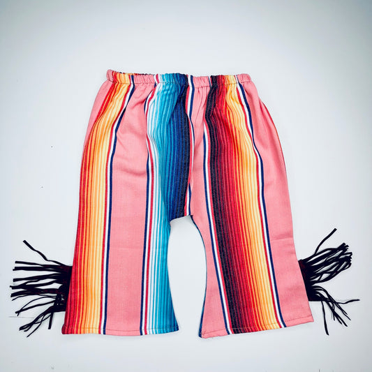 Coral Serape Bell Bottoms with Fringe