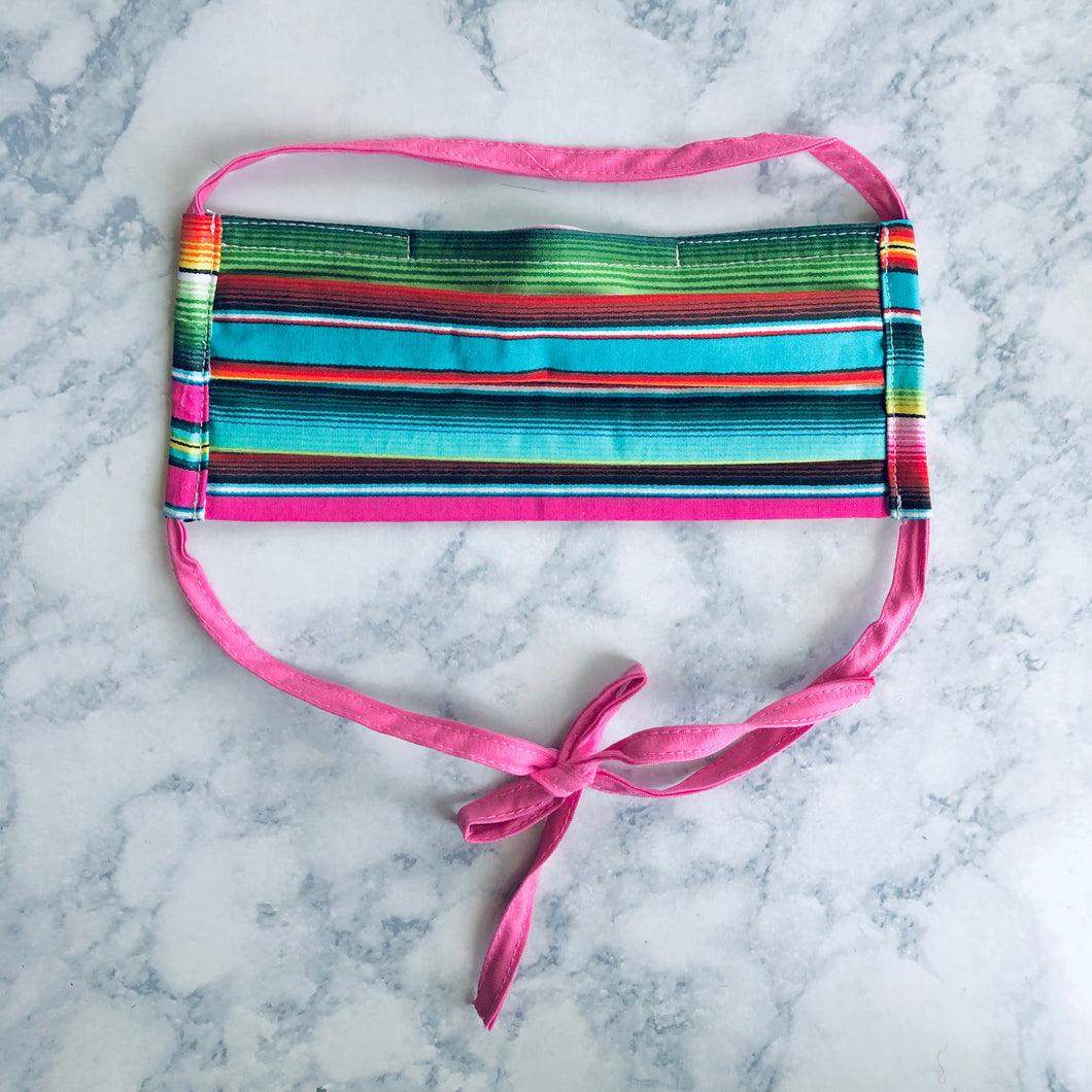 Teal/Pink Serape Surgical Mask with nose clip, Adult Face Mask