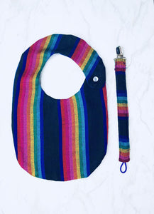 Black Stripe Bib & Pacifier Clip Set